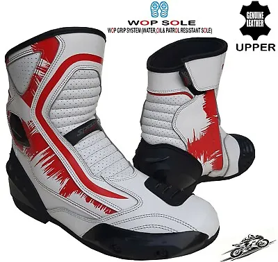 Mens Red/white Leather Motorbike Motorcycle Ce Racing Boots Sports Short Shoes  • $55.94