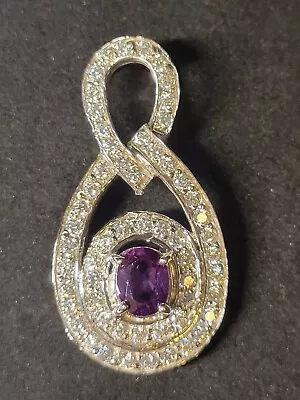 Amethyst & CZ 925 Sterling Silver Necklace Pendant Jewelry  1611 • $21