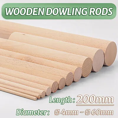 Ø 4mm To 60mm Beech X 20cm Wooden Dowling Rods Craft Sticks Rods Dowels DIY • £133.62