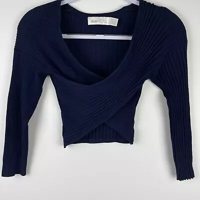 Alice McCall Womens Ribbed Crossover Ribbed Knitted Crop Top Size 6 Navy • $40
