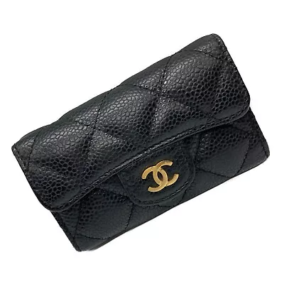 Chanel Matelasse CC Logo 6 Ring Key Case Black Quilted Caviar Skin Authentic • £348.50