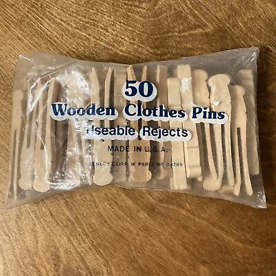 Wooden Clothes Pins 50 Useable Rejects Vintage NOS In Original Package USA Made • $14.49