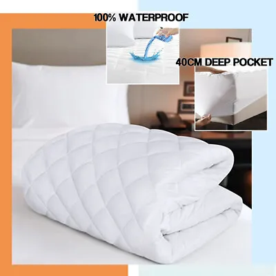 $8.99 • Buy Quilted Mattress Protector Fitted Cover Waterproof Soft Single/Double/Queen/King