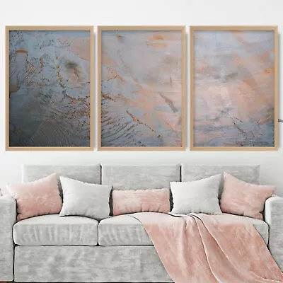 Framed ABSTRACT Copper Grey Wall Art Print Picture Contemporary Print Set Of 3 • £259