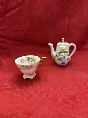 Miniature Vintage Porcelain Teapot (Japan) And Teacup (Occupied Japan) • $15