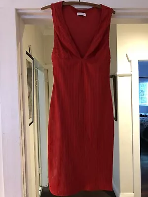 $16 • Buy Kookai Dress - Lined. RED. Heavy Ribbed Fabric. Deep Plunge Neckline. Size 2.
