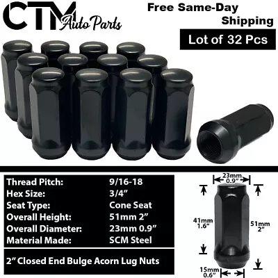 32x 2  Black 9/16-18 Acorn Lug Nuts 3/4 Hex Fit Old Ford E150/250/350 F250/F350 • $27.59