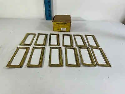 12 Vtg Metal Label Holder Drawer Pull Card Catalog File Cabinet Handle Brass NOS • $19.95