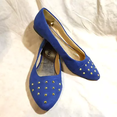 🩰 Bongo Pointy Ballet Flats Sz 8.5 M Royal Blue Suede Leatherette; Studded Toe • $17.99