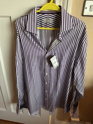 £10 • Buy Beautiful Men’s Purple And White Stripe Formal Shirt 18inch Collar BNWT