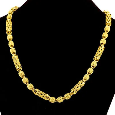 Mens' 24K Yellow Gold Plated Hollow Pumpkin Beads Chains Necklace 9MM 24   • $14.99