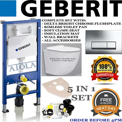 Geberit Wall Hung Toilet Frame With Rimless Pan Chrome Plate Brackets & Mat Wc • £79