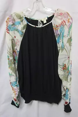 ANTHROPOLOGIE TINY Floral Butterfly Print Sleeves Black Body Blouse Size XL • $19.99