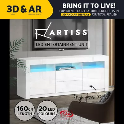 $187.95 • Buy Artiss TV Cabinet Entertainment Unit Stand RGB LED Gloss Drawers 160cm White
