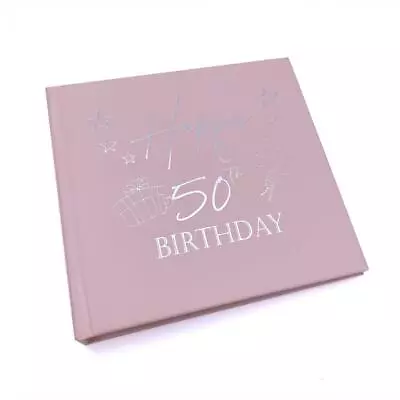 £15.49 • Buy 50th Birthday Gift For Her Pink Photo Album With Silver Present Script