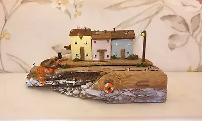 £29.95 • Buy 'Quayside Cottages' - Handcrafted From Driftwood. Handmade Art. One Of A Kind