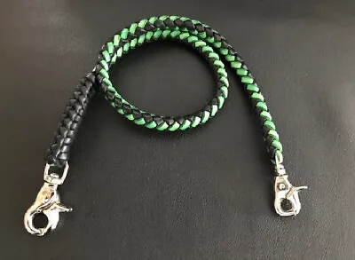 Handmade Wallet Chain - Biker Chain Genuine Leather Black - Green 8 Mm - 18 Inch • $29