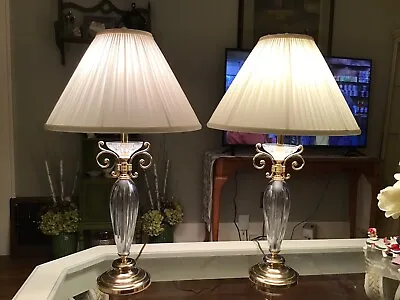 Set Of 2 Waterford Carina 30 Inch Fine Cut Crystal Table Lamps - Gold Accents • $999