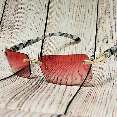 Mens Classy Style Wood Buff Retro 90s Hip Hop Rapper Gangster Rimless Sunglasses • $13.99