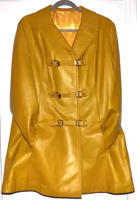 Women's Vintage 70s Leather Jacket Coat Buckle MOD Spy Trench M - L • $79