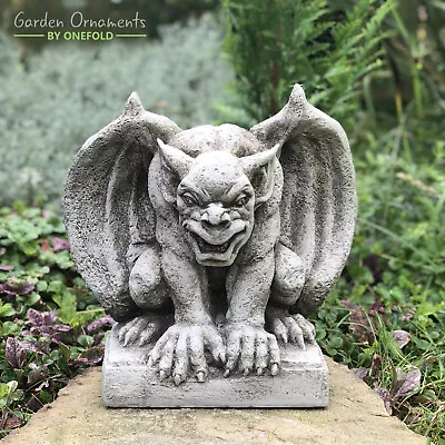 Mythical Wing Gargoyle Hand Cast Stone Outdoor Garden Ornament Pillar Cap Gift • £53.90