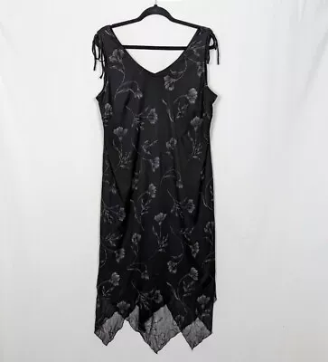 Vintage Y2K 90s Kathie Lee 18W Bow Sleeves Asymmetric Hem Midi Slip Dress Goth • $49.99