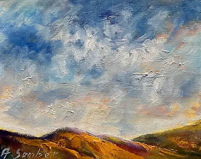 LANDSCAPE  Original Oil Painting Impressionist Sunset Hills Mountains Clouds Vuw • $35