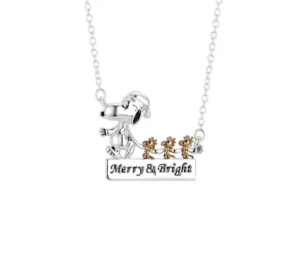 New Peanuts Unwritten 14k Gold Plated Two Tone Snoopy Merry Bright Necklace 16  • $17.73