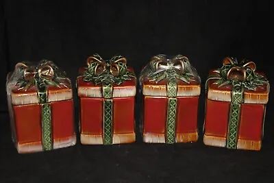 Set Of 4 Christmas Holiday Ceramic Canisters Cookie Candy Jars • $28.99