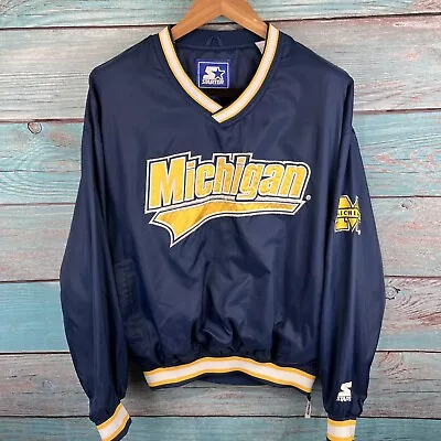 £49.99 • Buy Men’s Starter Michigan Wolverines Pullover Jacket Size Large Blue Vintage 90s