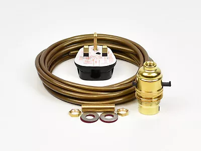 Lamp Wiring Kit Switched Brass Bulb Holder BC B22 Fitting Flex Cable Plug • £11.95