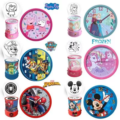 £19.99 • Buy 2Pcs Set Licensed Character Analogue Wall Clock & Projector Lamp Kids Room Decor