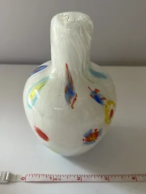 Handblown Millefiori Art Glass Petite Bud Vase 5.5” Multicolor On White • $21