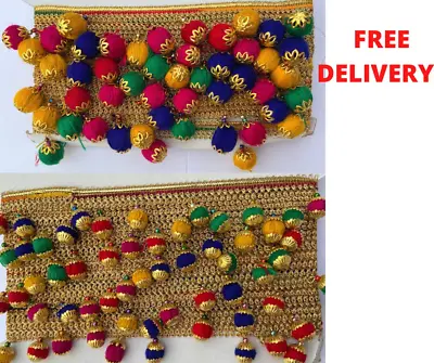 £3.95 • Buy 1 Yard Pom Pom Trim Rainbow Gold Multicoloured Bobble Fringe Lace Sewing Craft