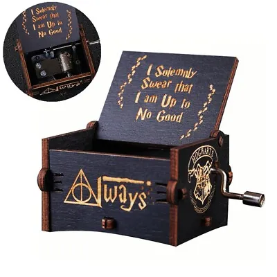 Harry Black Wooden Music Box Engraved Interesting Gift Kids Toys Magic School • £5.99