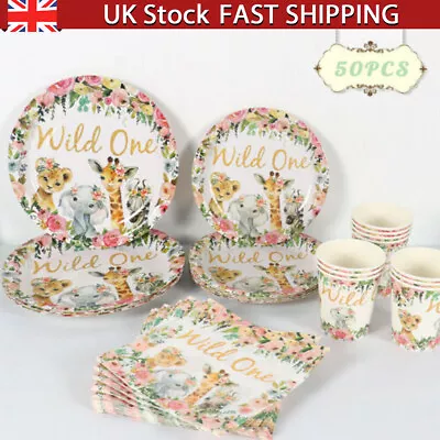 £13.14 • Buy 50pcs Wild ONE Animal Tableware Tropical Jungle Baby Shower 1st Birthday Party
