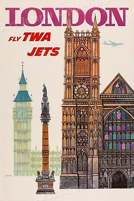 1960 London Fly TWA Jets Vintage Style Travel Poster - 20x30 • $18.95