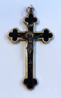 Vintage Germany Cross Crucifix Black & Silver Rosette Jesus 3.5  Pendant Nice! • $12.95