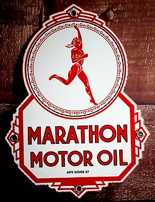 Marathon Motor Oil (runner)   Orcelain Collectible Rustic Advertising • $79.95