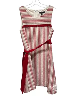 Women's C Luce Sheath Dress Red White Striped Small Linen Cotton Lined Belt • $19.99