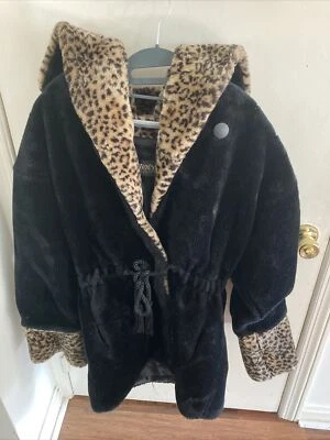$39 • Buy Monterey Fashion Vintage Hooded Brown Leopard Print Faux Fur Winter Coat Size XS