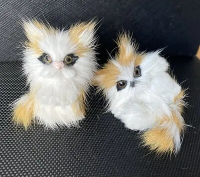 2 Vintage Miniature Real Fur Tabby Cat Kitten Orange White • $7