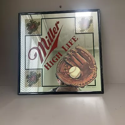 Vintage Miller High Life Beer Baseball Mitt Framed Glass Mirror 13”x13”-bar-rare • $22.28