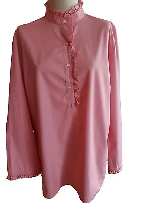 Lands’ End Women's Large (14-16) L/S Rose 4 Button Shirt Mandarin Collar Ruffle • $19.95