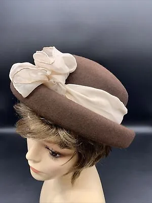 Amanda Smith Women's Wool Hat Brown/Tan With Bow Bowler Made In Italy Vintage • $65