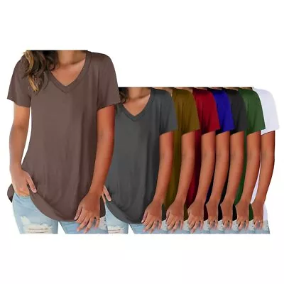 Womens Ultra-Soft Smooth Cotton Blend Basic V-Neck Short Sleeve Shirts • $8.51