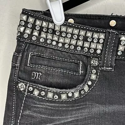 Miss Me Pyramid Studded Crystal Rocker Skinny Jeans Sz 29 (32x32) Black Rare • $103.96