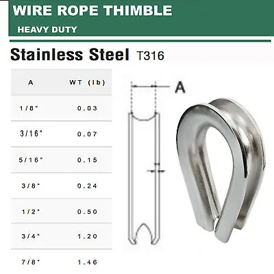 SS316 HEAVY DUTY Wire Rope Thimble 1/8  3/16  5/16  3/8  1/2  3/4  7/8  • $10.99