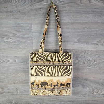 Vintage JADE Womens Purse Safari Yellow Black Knit Animal Print Zeebra Giraffe • $29.38