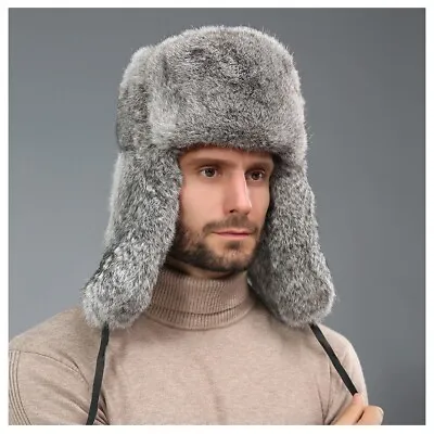 Rabbit Fur Russian Hat For Men In Natural Grey • £52.17